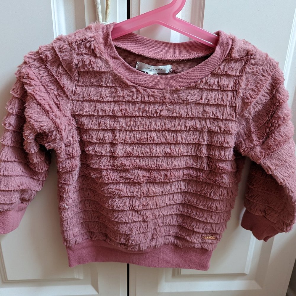 Tahari Baby mauve pink minky fuzzy sweater sz 2T